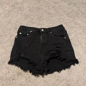 Black Distressed Denim Shorts